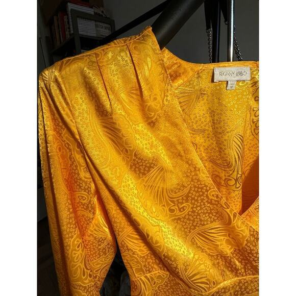 Ronny Kobo - Gold V-neck long sleeve cinched wrap blouse  - Medium - Picture 3 of 4